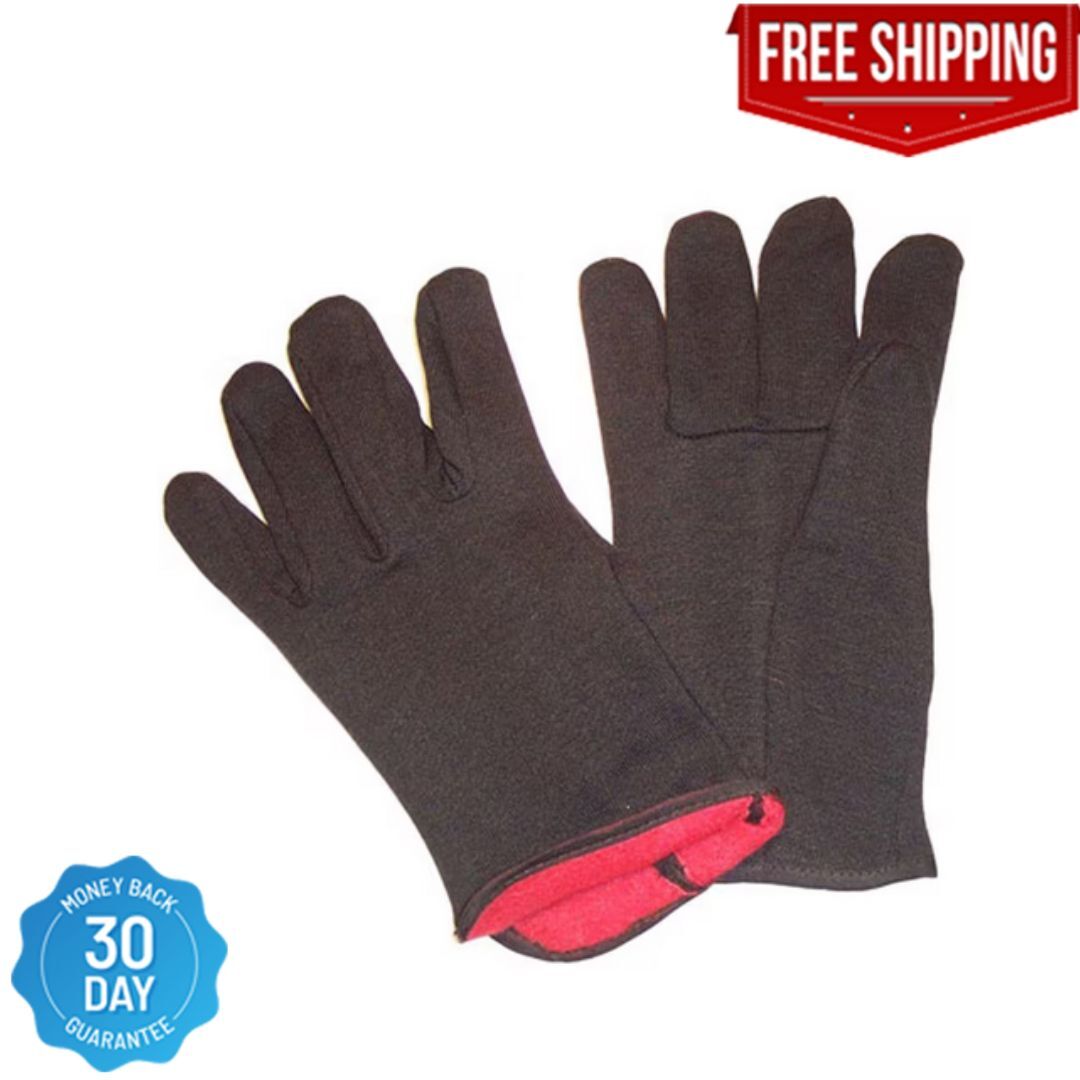 Brown Jersey Gloves with Red Fleece Lined Large Winter Gloves - Dozen
