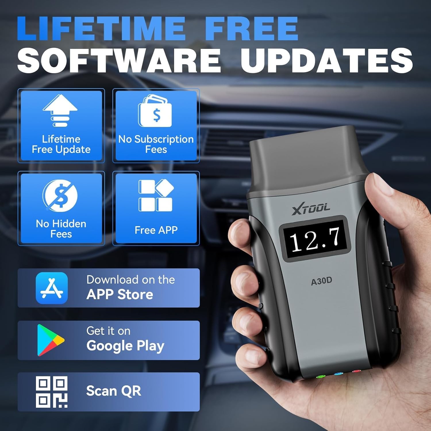 2026 XTOOL A30D V2.0 BT Wireless Car Diagnostic Tool OBD2 Scanner Code Reader AI