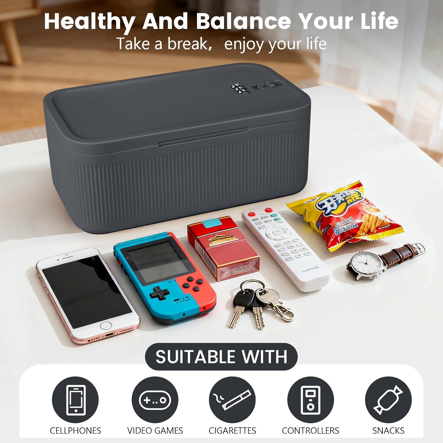 Small Lock Box,Lockable Storage Box with Combination Code for Medication Safe, M