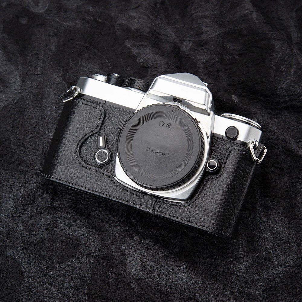 Vintage Genuine Leather Half-Wrap Camera Case Protector for Nikon FM FE Black