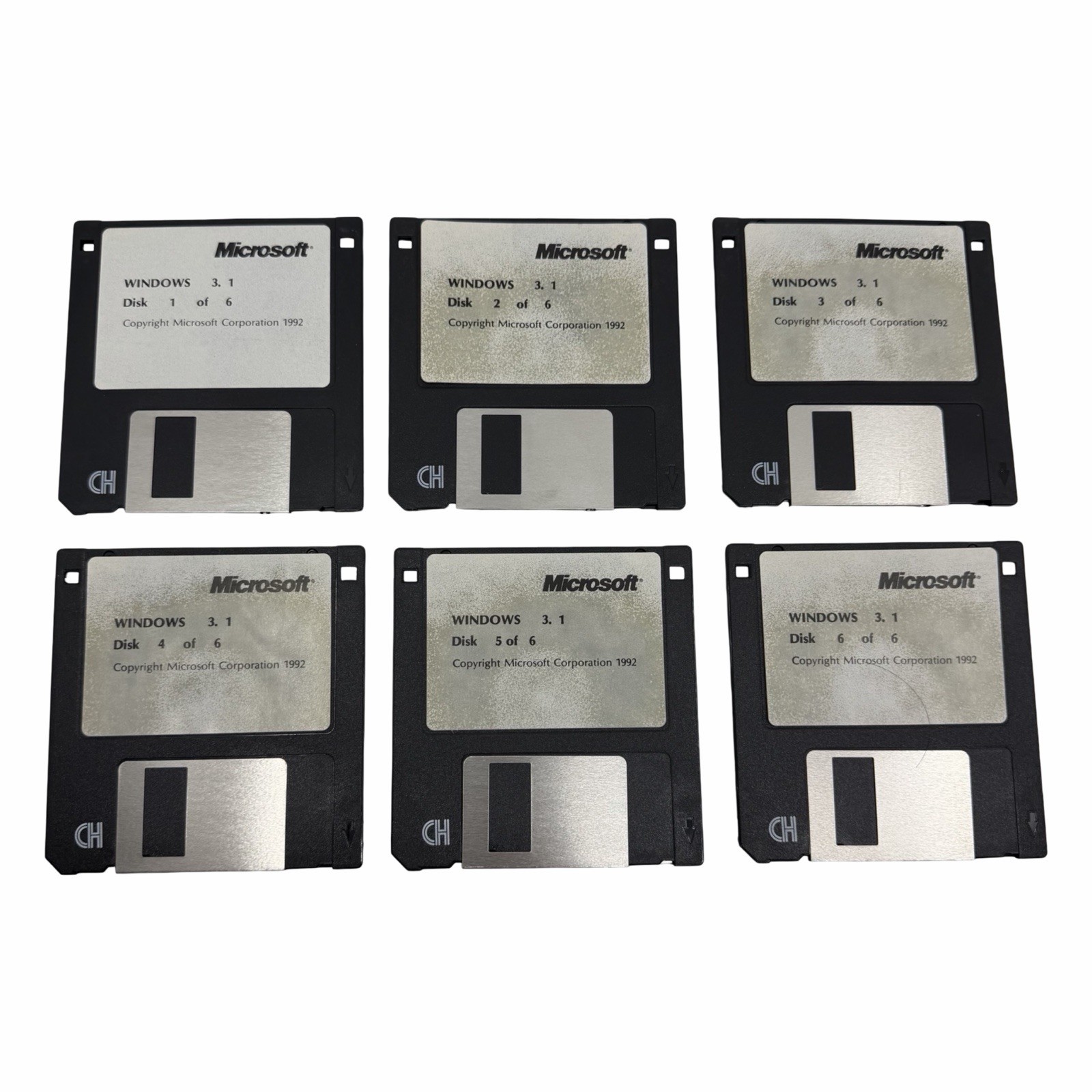 Microsoft Windows 3.1 Setup 3.5" Floppy Disk Set of 6 Vintage 1992