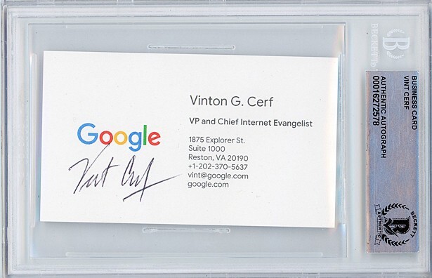 -VINT CERF- INTERNET INVENTOR Beckett Signed/Autograph/Auto GOOGLE Business Card