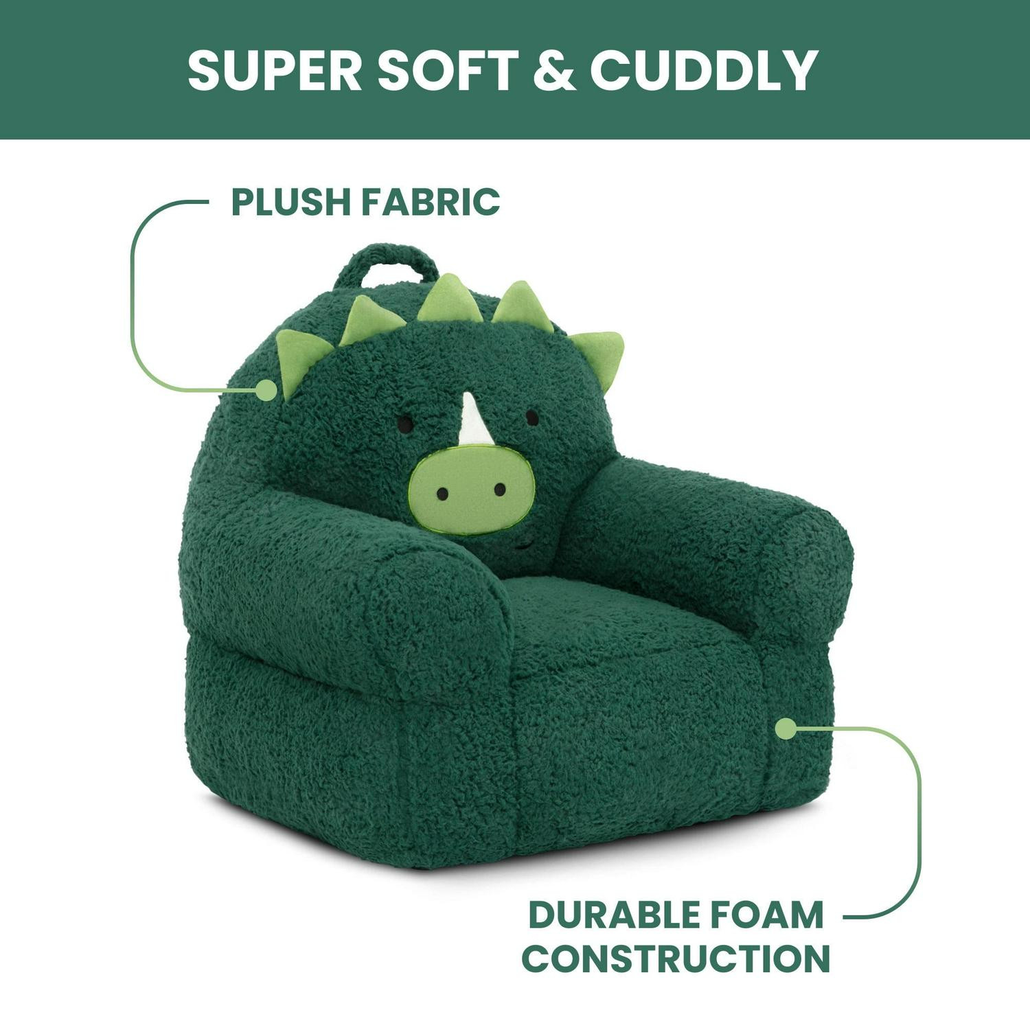 Buddy Chair Dinosaur Green Toddler Comfortable Soft Plush Lightweight Kids Seat
