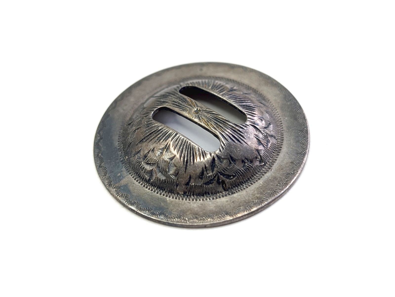Antique Sterling Silver Hand Engraved Western Saddle Slotted Concho