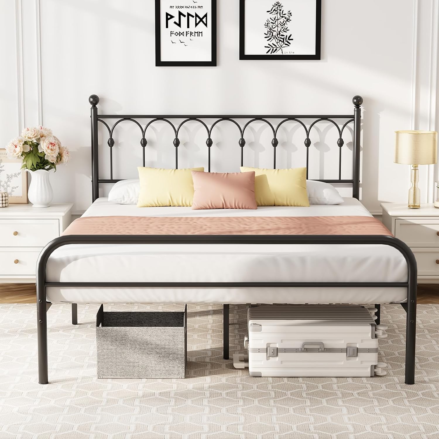 Full Metal Platform Bed Frame with Headboard | Sturdy Slat Support No Box