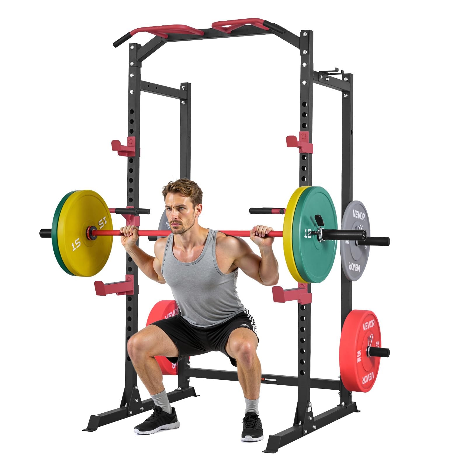 Multifunctional Power Cage Squat Rack with J Hooks