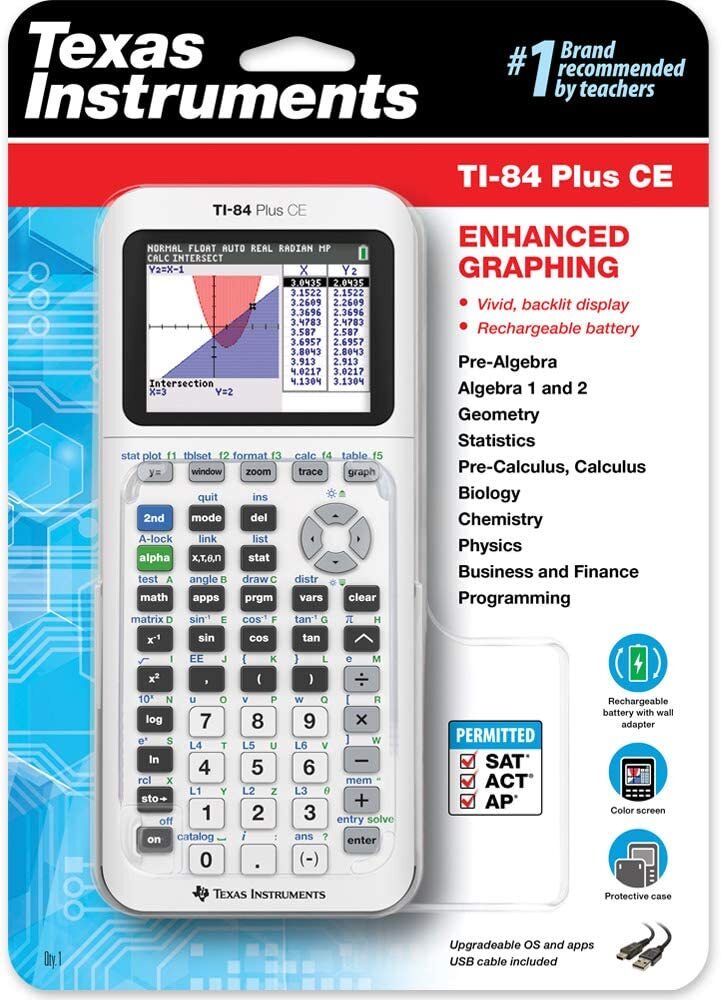 Texas Instruments TI-84 Plus CE Graphing Calculator, White