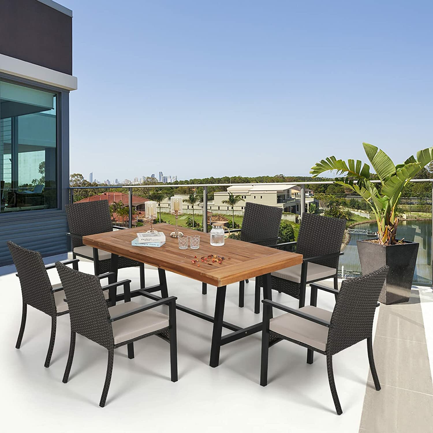 7 Pcs Outdoor Furniture Set Dining Set Patio Furniture Set Rattan Wicker Chairs