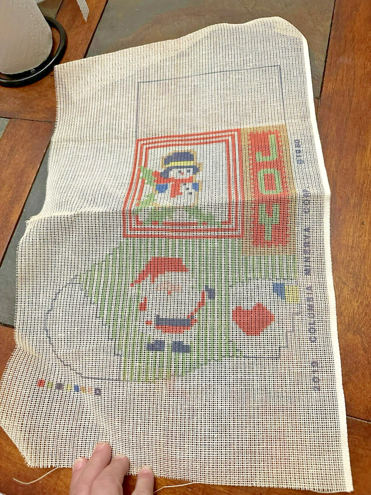 Vintage Columbia Minerva Christmas Stocking Needlepoint Canvas 18" diagonal Joy