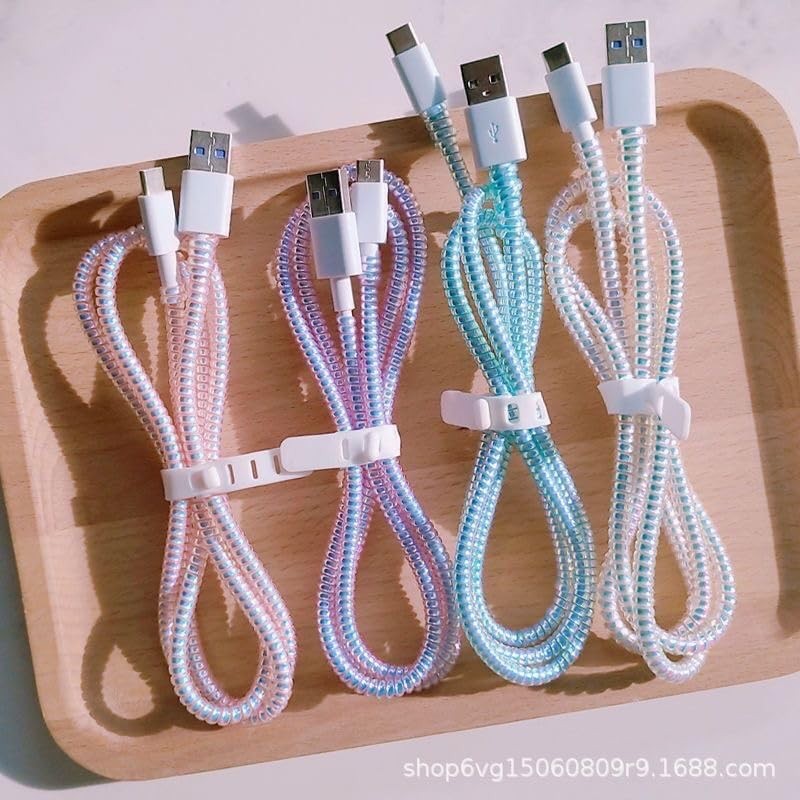 3pcs Laser Spiral Cable Protectors - Charger/USB Data Cable Sleeves | Headpho...