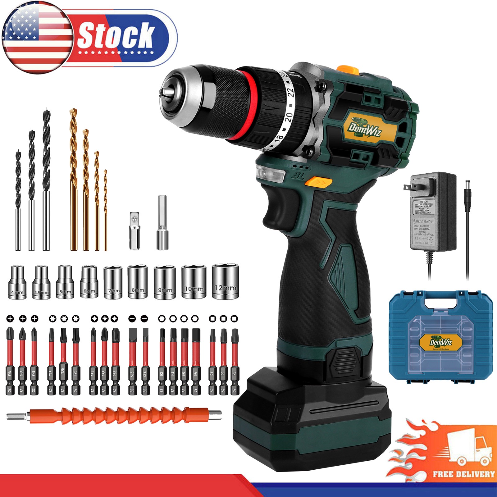 3/8" Cordless Brushless Impact Driver Hammer Drill Combo Kit For 3000mAH Battery