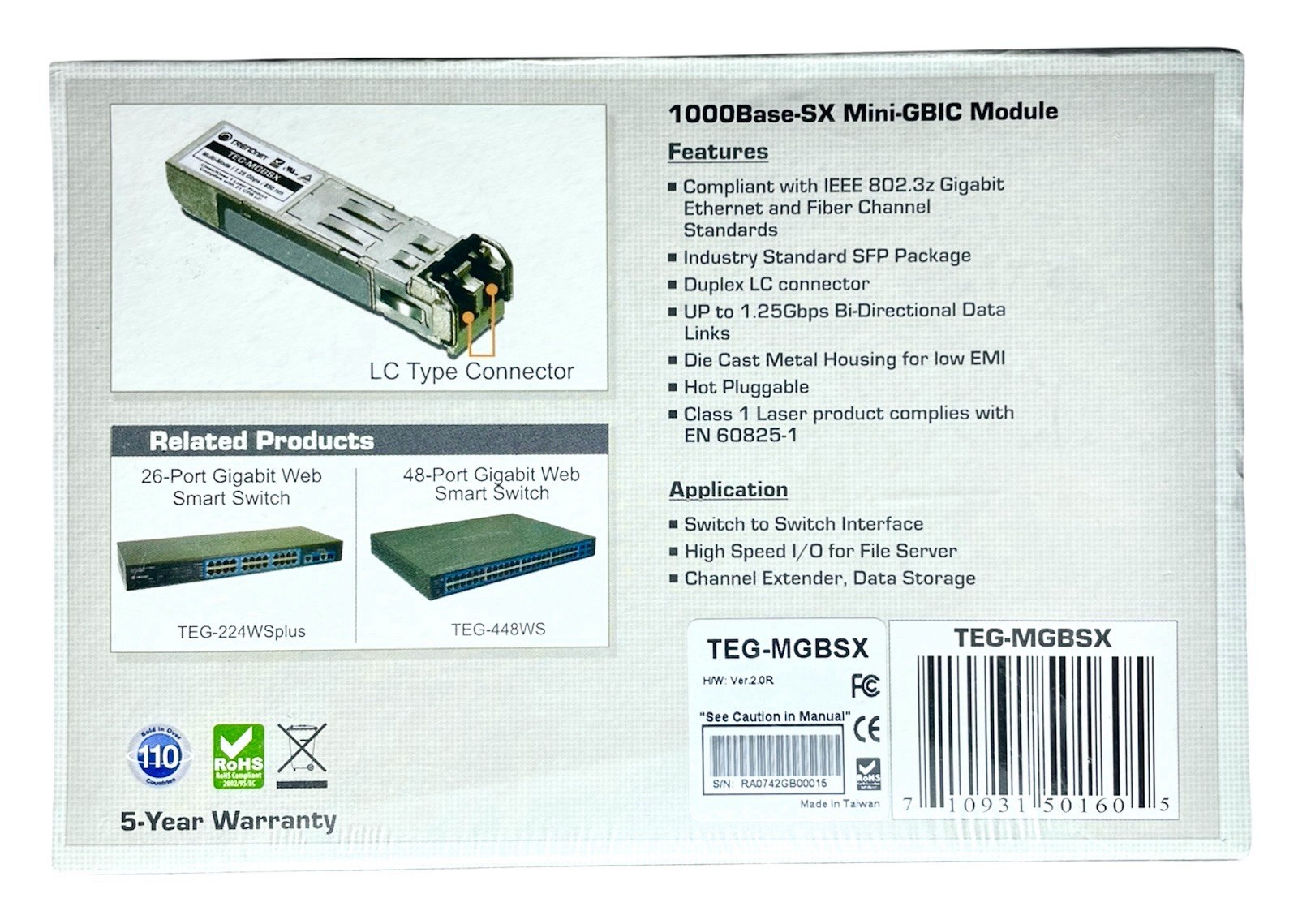 *NEW* Trendnet TEG-MGBSX Mini-GBIC Module Multi-Mode SX Module Gigabit 1000Base
