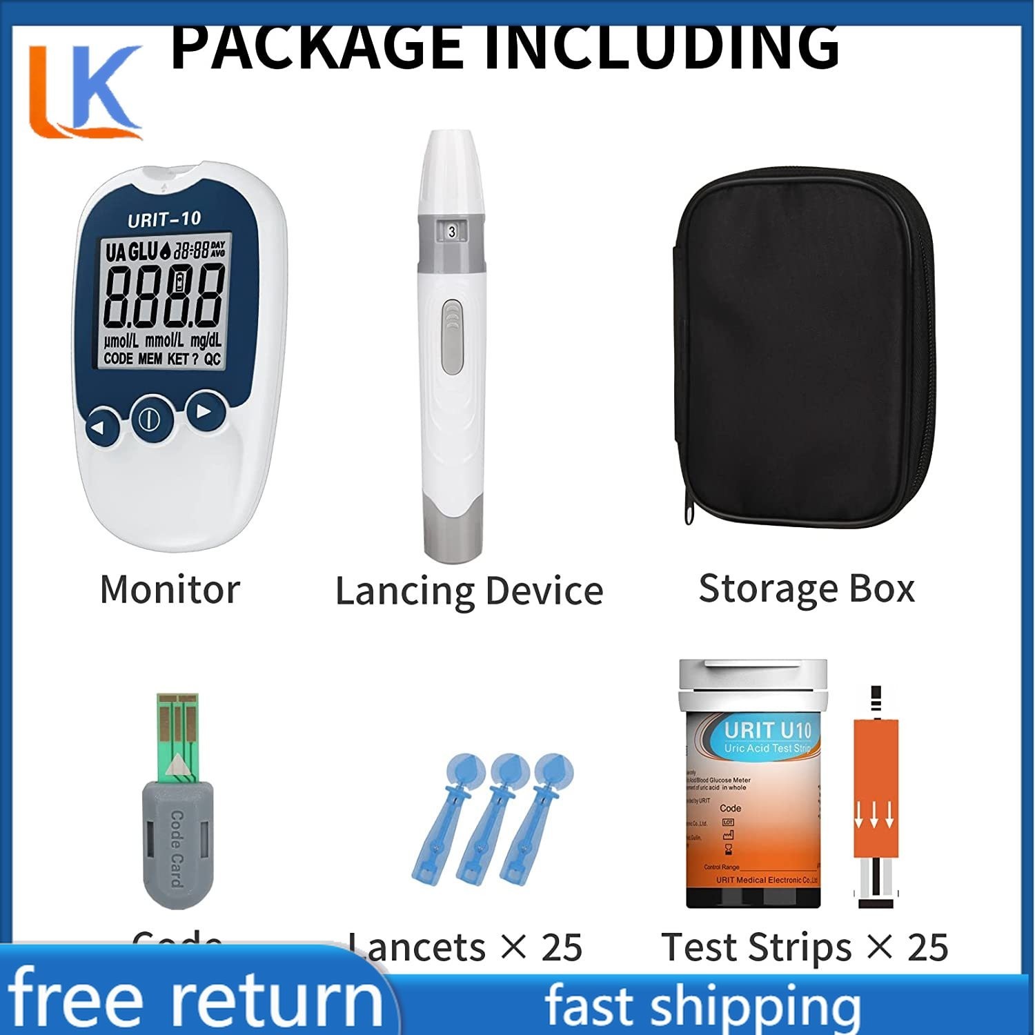URIT Uric Acid Test Kit Uric Acid Gout Meter  Tool & 25 Test Strips Sure ZZD