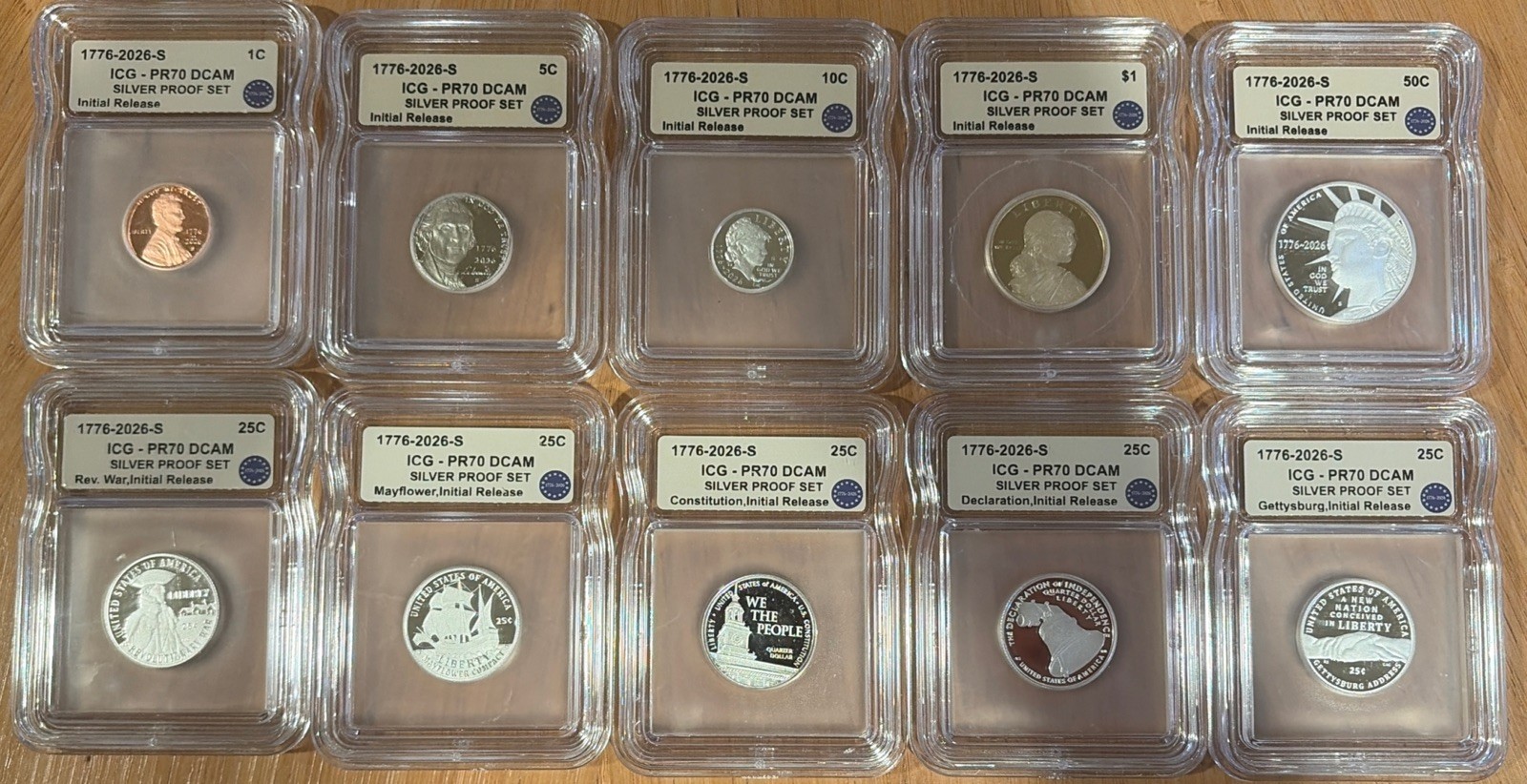 1776-2026-S United States 10-Coin Silver Proof Set All PR-70 ICG Initial Release