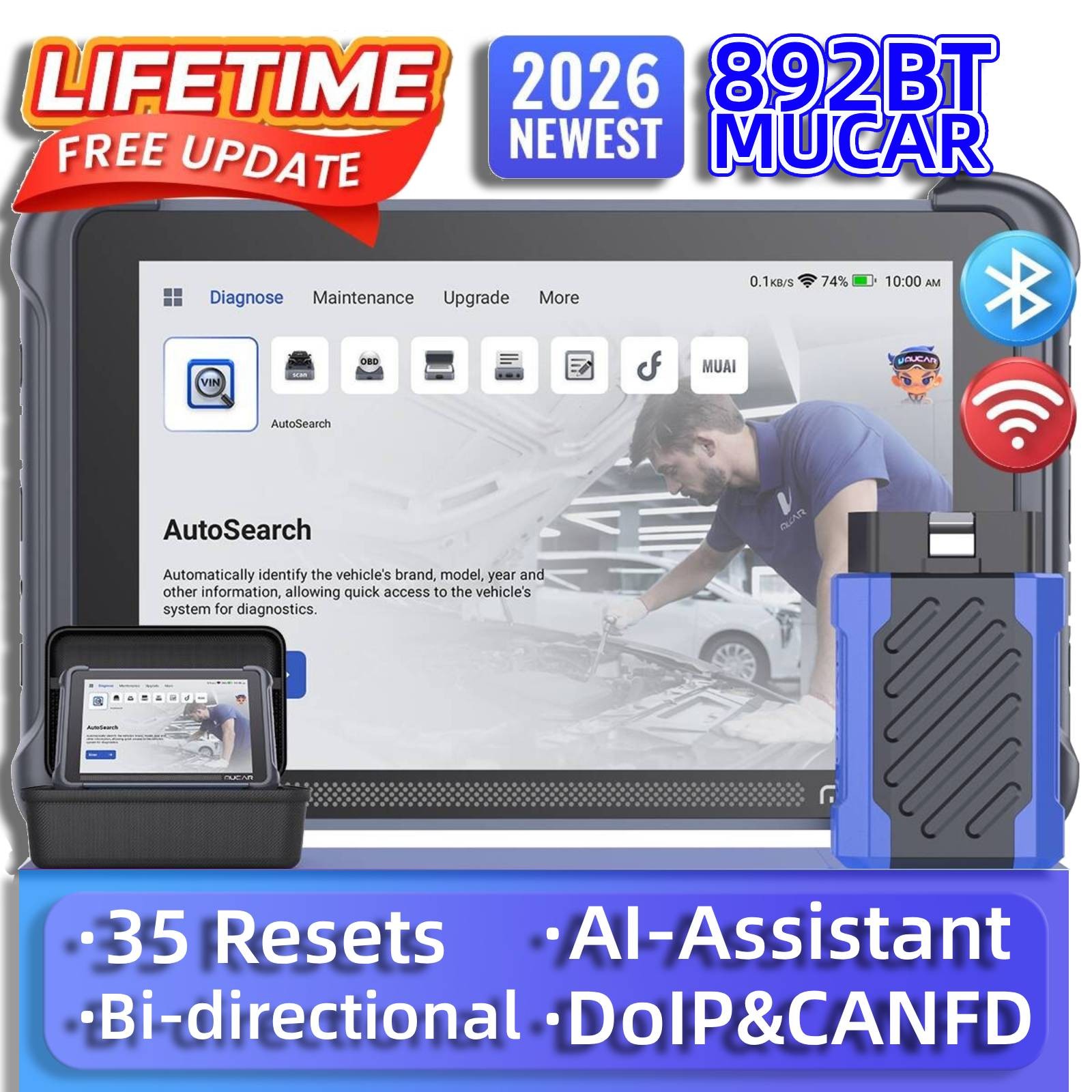 MUCAR 892BT OBD2 Scanner MUAI CANFD All-System Free Bidirectional Diagnostics
