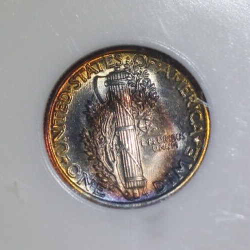 1936 P Mercury Silver Dime PCI Slab Uncirculated Colorful Cobalt Toning