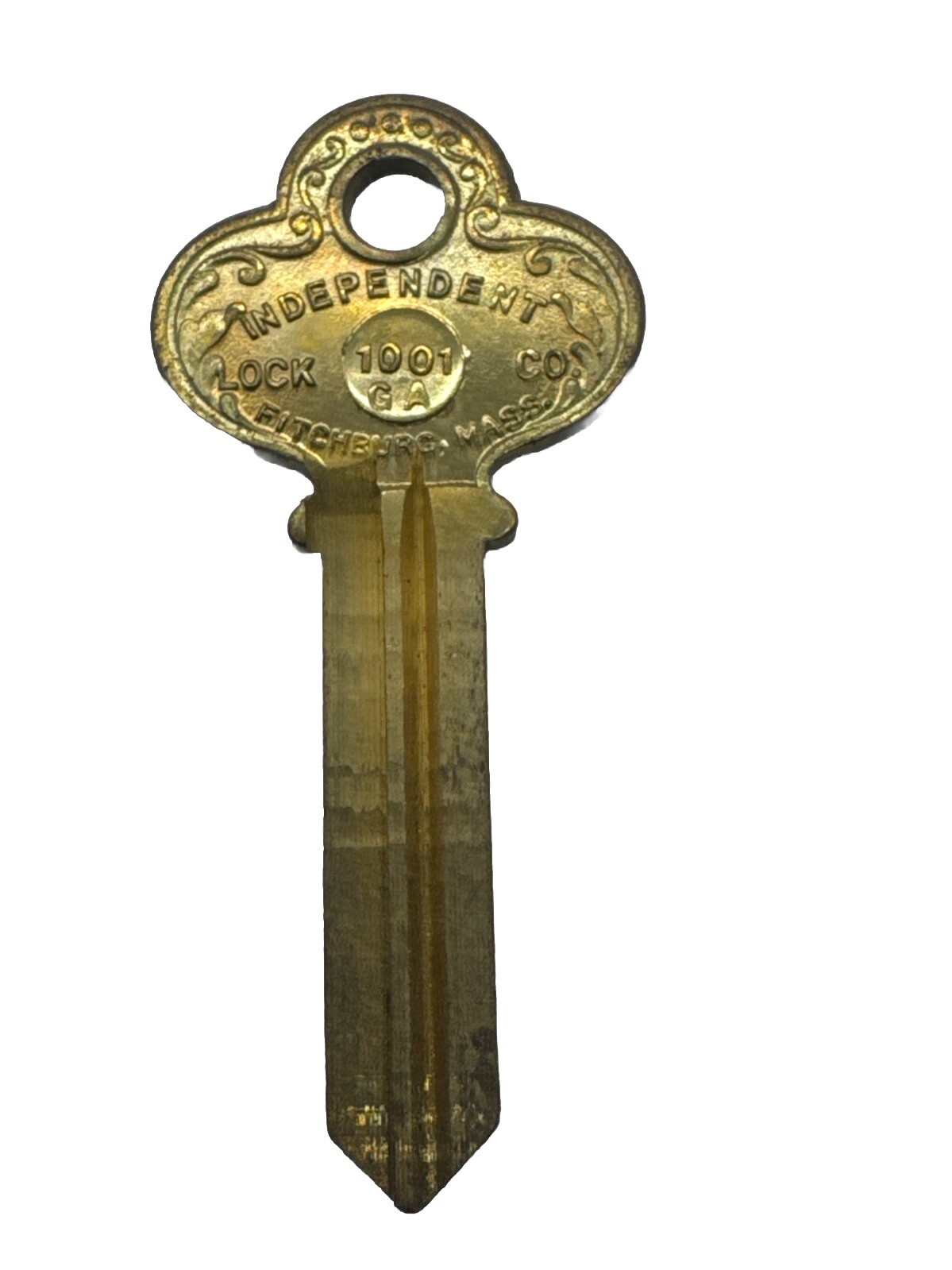 Vintage Independent Lock Co. 1001GA Uncut Key Blank - Fitchburg Mass