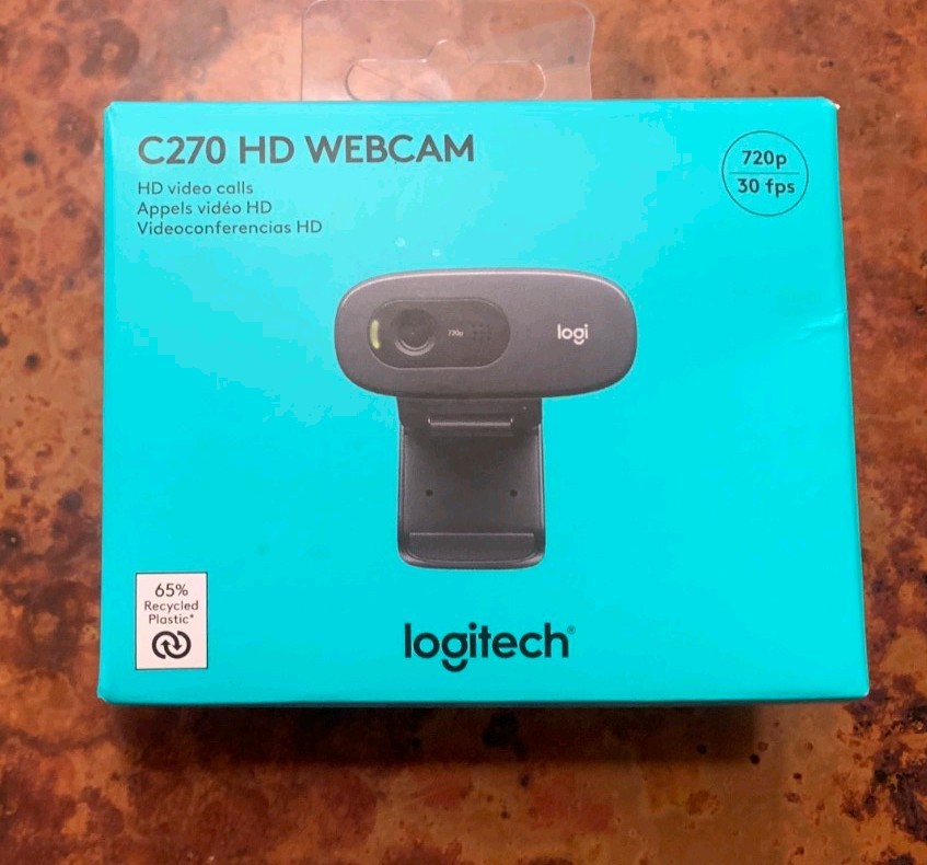 Logitech C270 HD Webcam with Noise-Reducing Mics for Video Calls USED w/ Box
