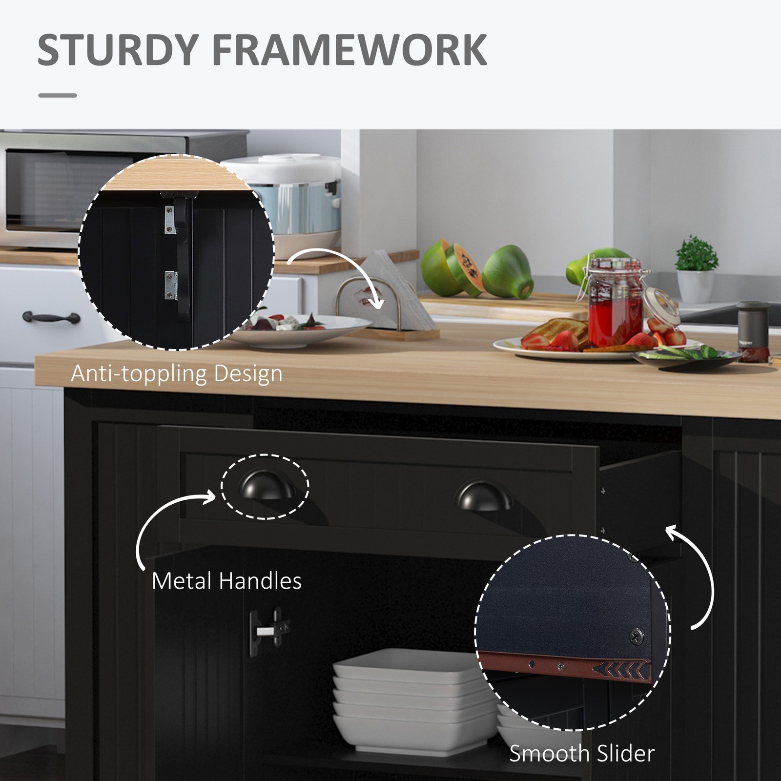 47" Fluted-Style Kitchen Island