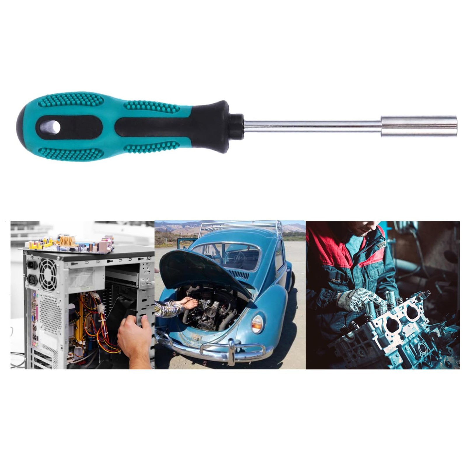 2-Pack 1/4" Magnetic Bit Driver Handle, 190mm Hex Extension, Non-Slip Grip