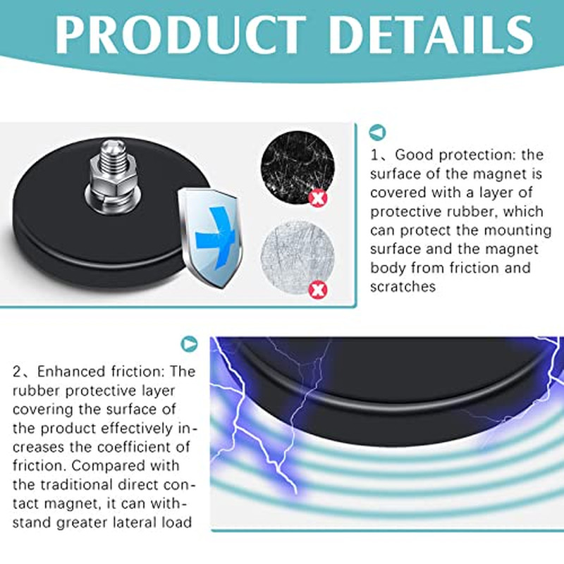 Neodymium Magnet Rubber Coated Mounting Small Scratch Safe Black Stud Magnet Pai