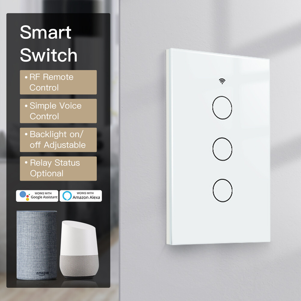 MOES WiFi RF Smart Light Switch Wall Touch Alexa Google Voice Control APP Remote