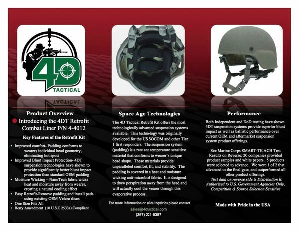 4D Tactical ACH Retrofit Pad Kit-Fits all ACH,ECH, MICH, PASGT, and Bump helmets