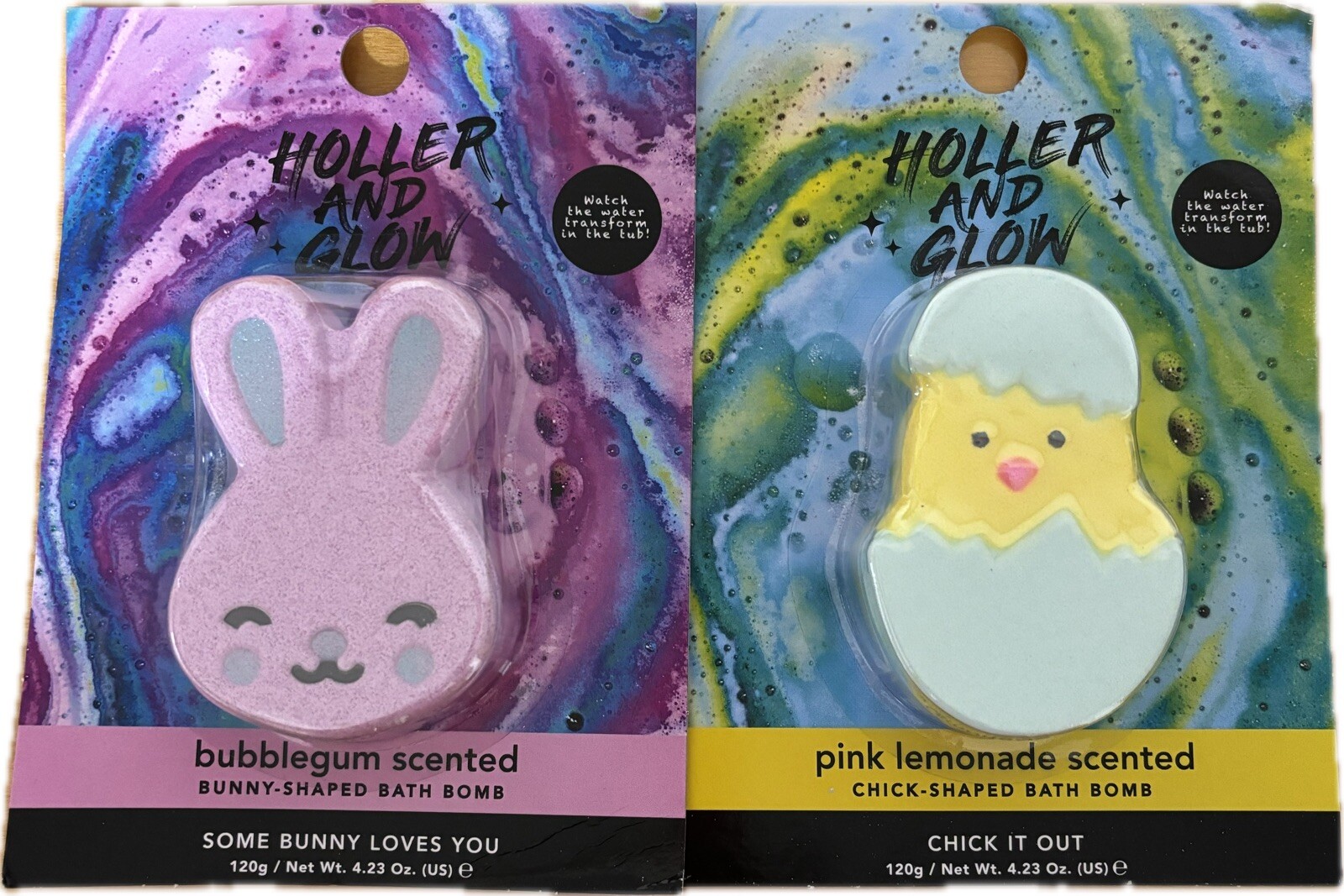 New Sealed Holler & Glow 2 Pack Bath Bombs Pink Lemonade Chick & Bubblegum Bunny