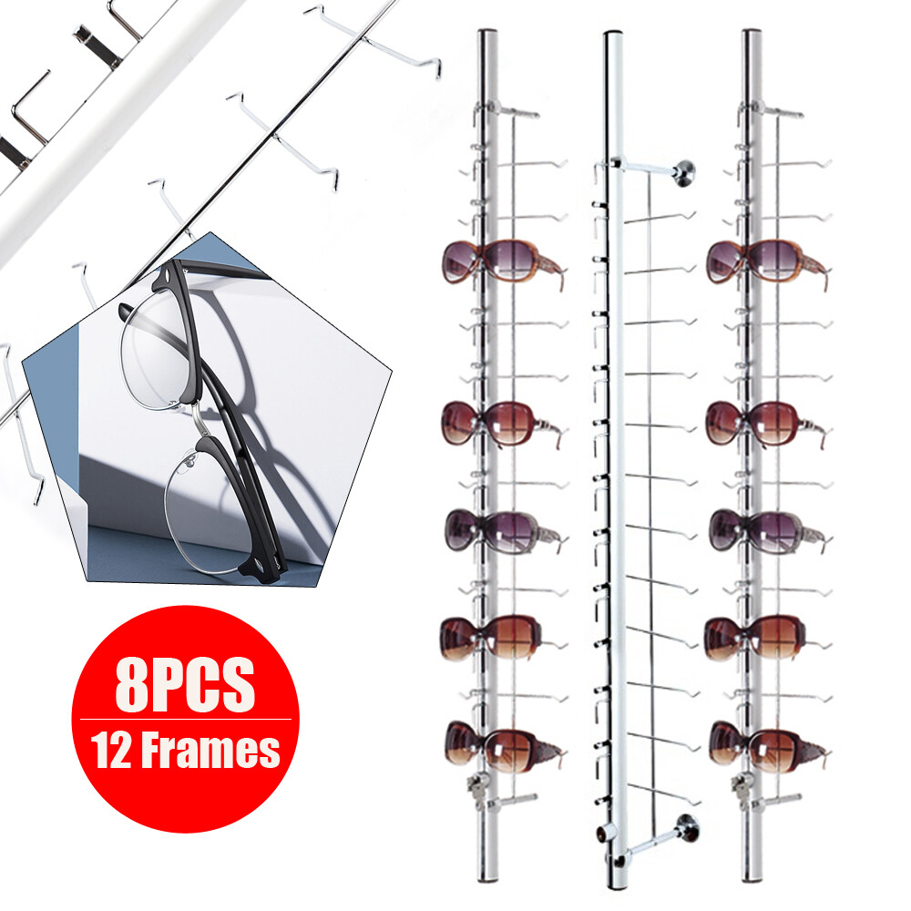 8PCS Eyeglasses Storage Rack Hold 12 Frames Optical Frames Display Rod w/ Lock