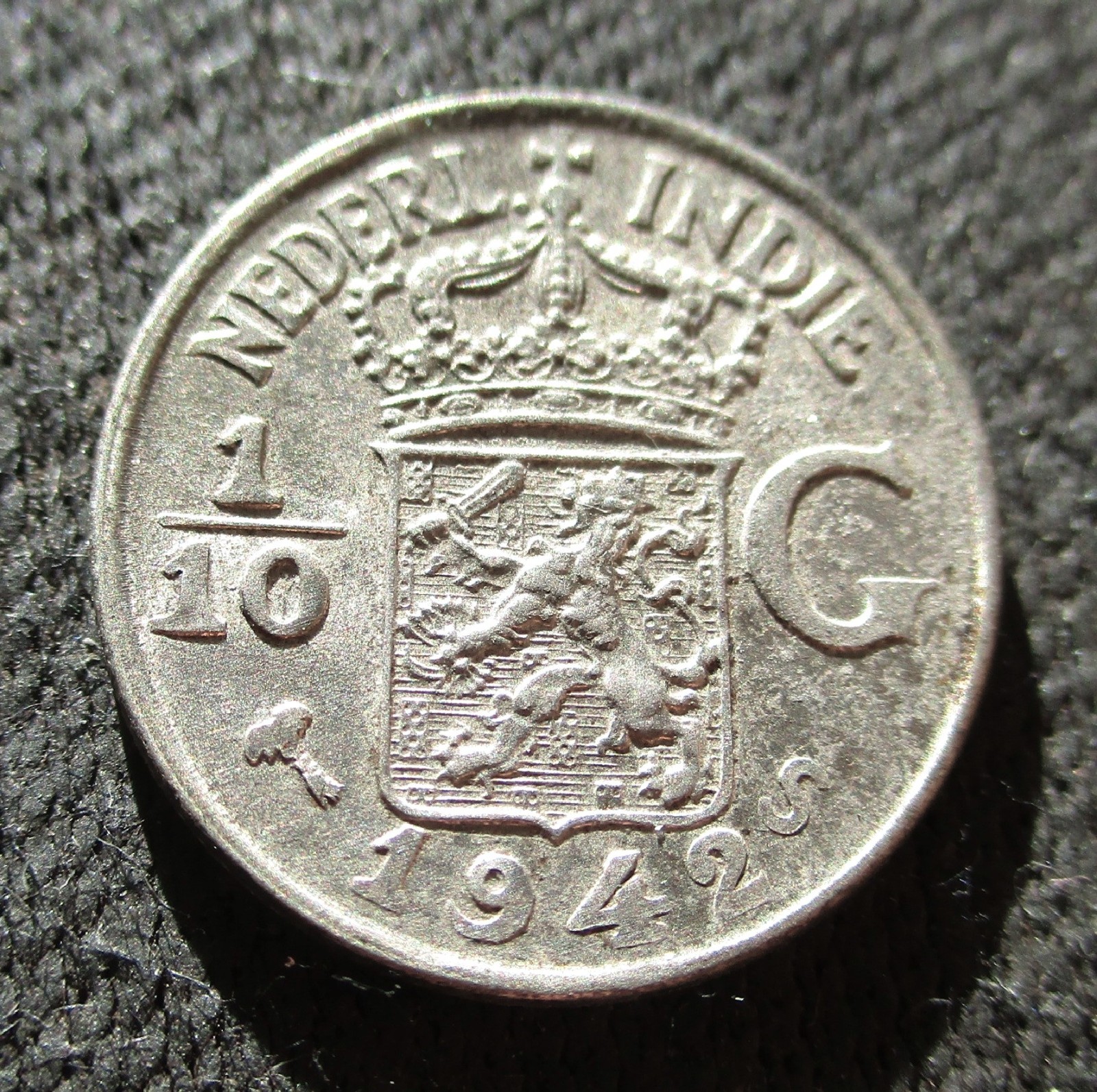 OLD SILVER 1/10 GULDEN 1942 COIN OF NETHERLANDS EAST INDIES ~ QUEEN WILHELMINA
