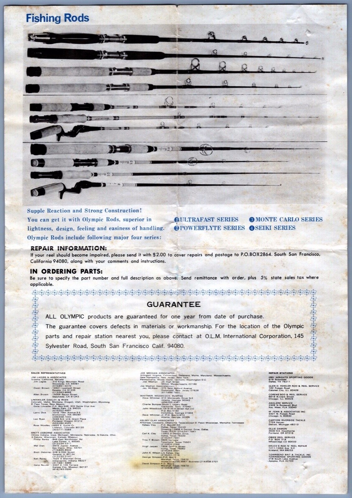 Olympic - 830 Fishing Reel Parts List Ad
