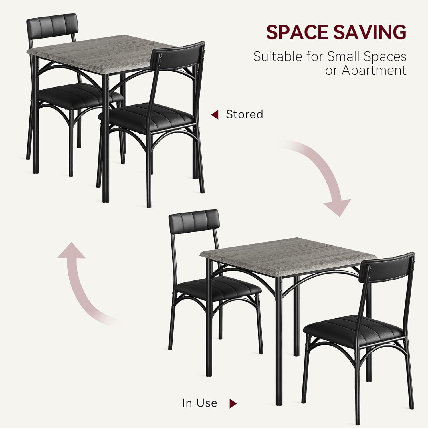 Modern Square 3Pcs Dining Set for 2 w/Upholstered Chairs, Compact, Easy Assembly