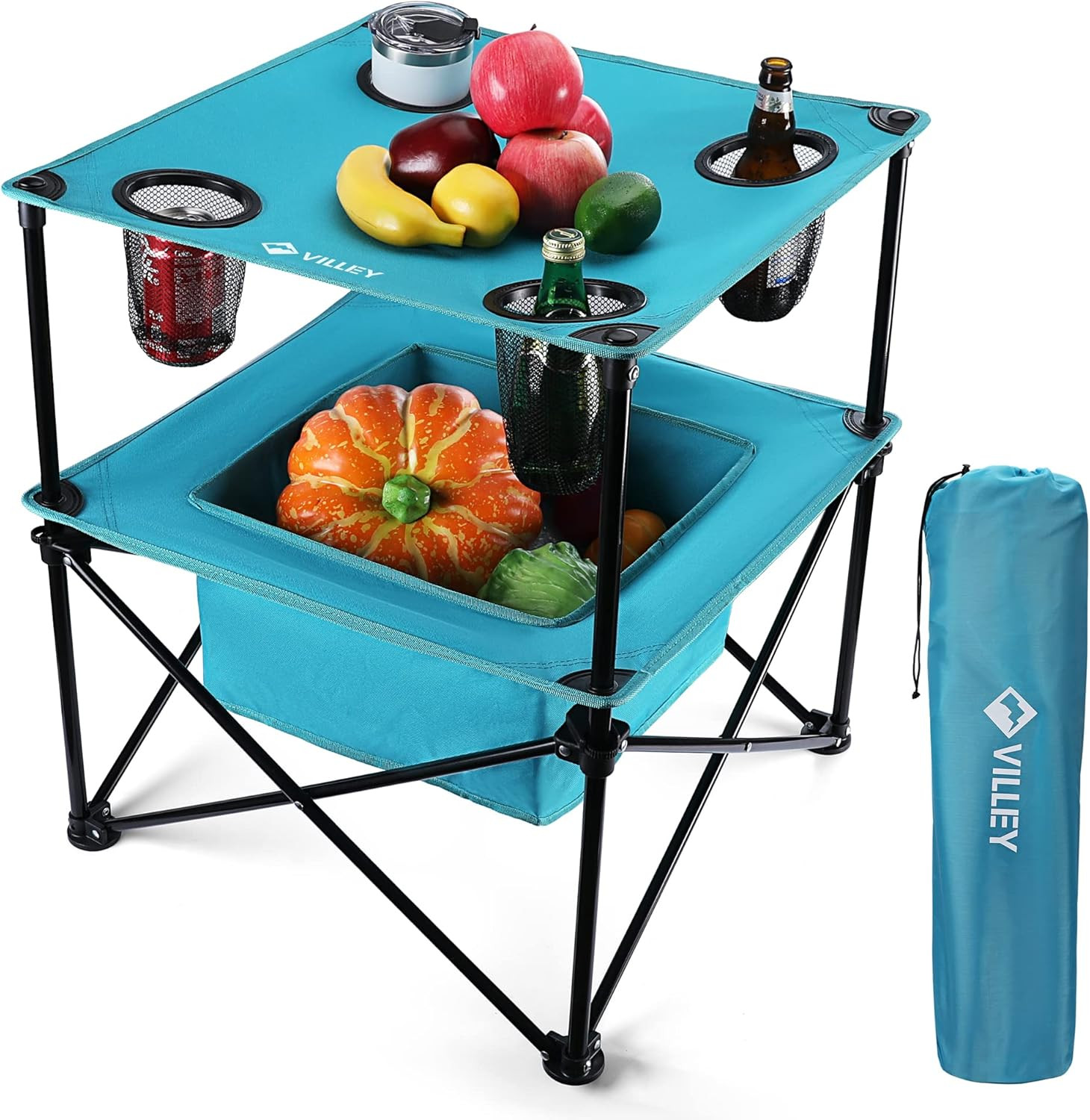 Portable Camping Picnic Table, Lightweight Folding Beach Table with 4 Cup Holder