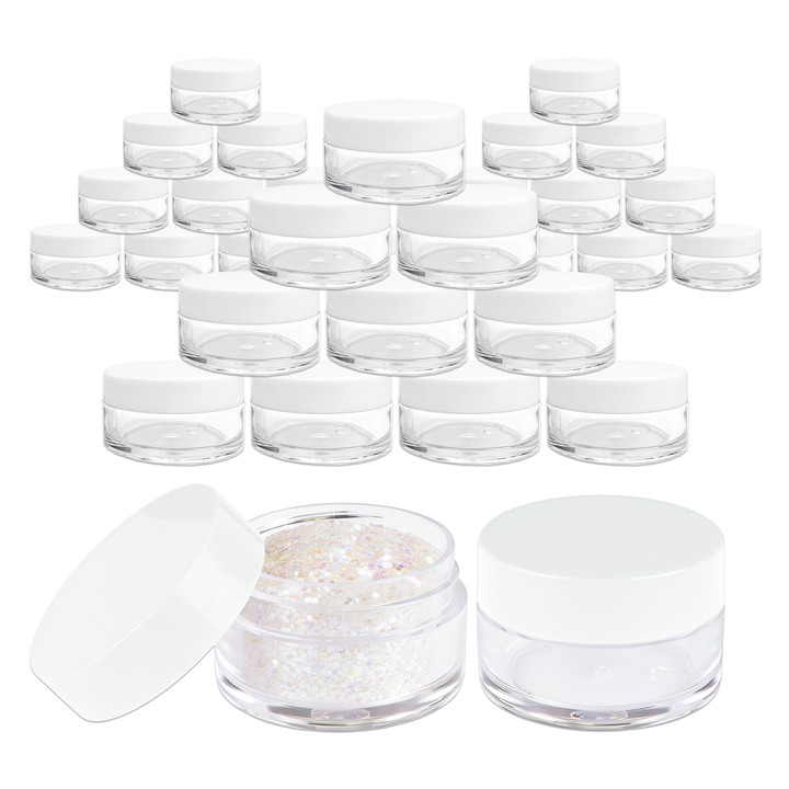 Beauticom (36 PCS) 20G/20ML Round Clear Plastic Refill Jars with White Lids