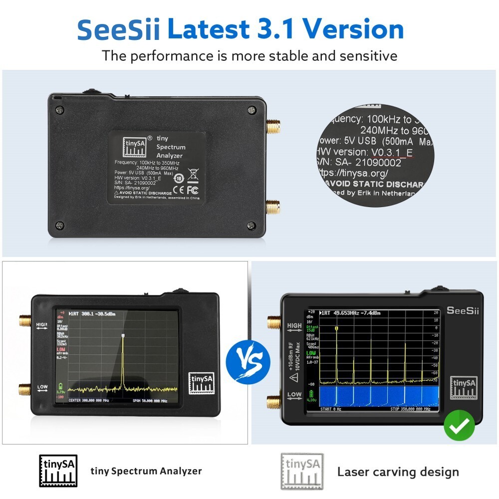 Tiny Spectrum Analyzer TinySA 100kHz-960MHz 2.8" Portable Frequency Analyzer