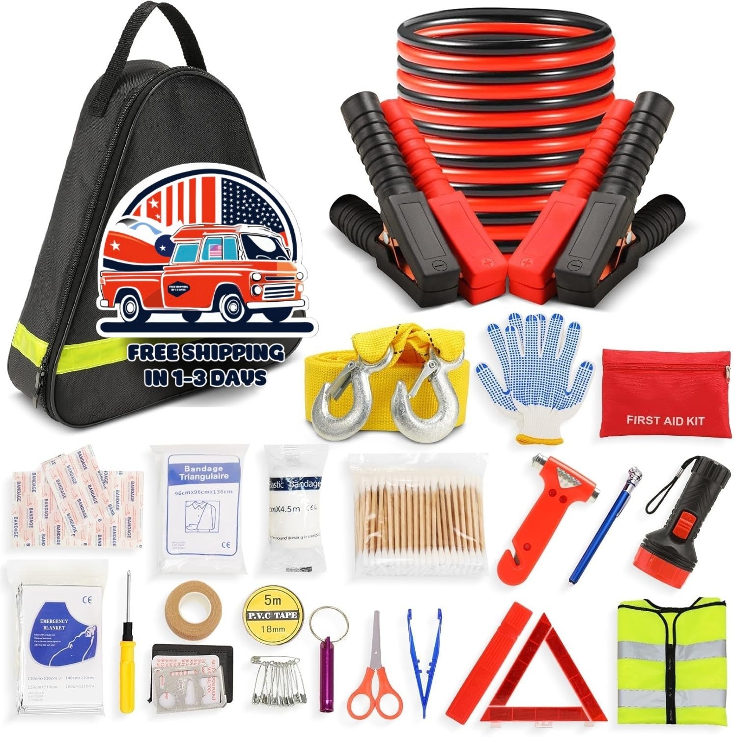 Kit De Auxilio Vial Para Coche Con Cables De Batería Herramientas De Emergencia