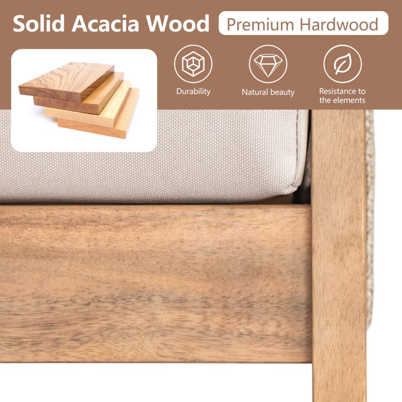 4-Piece Acacia Wood Rope Outdoor Sectional Patio Sofa Set Beige Teak