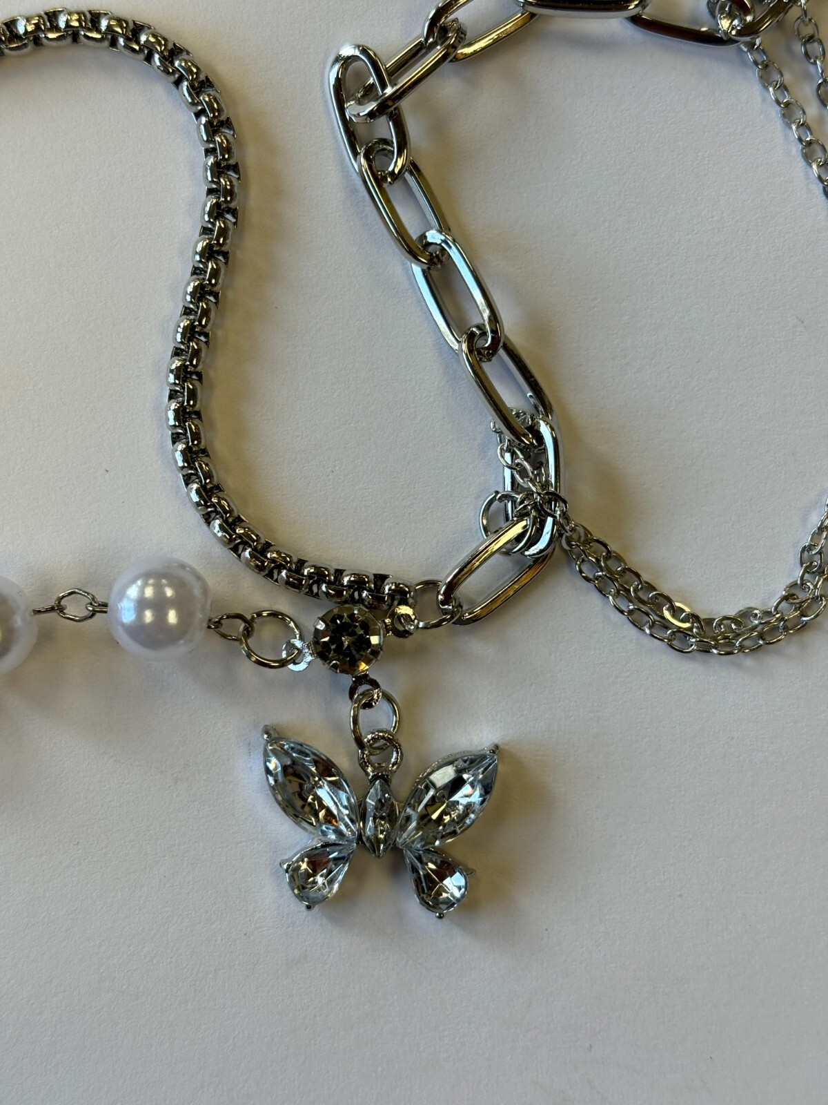 Dual Chain Pearl Enchanted Glass Butterfly
