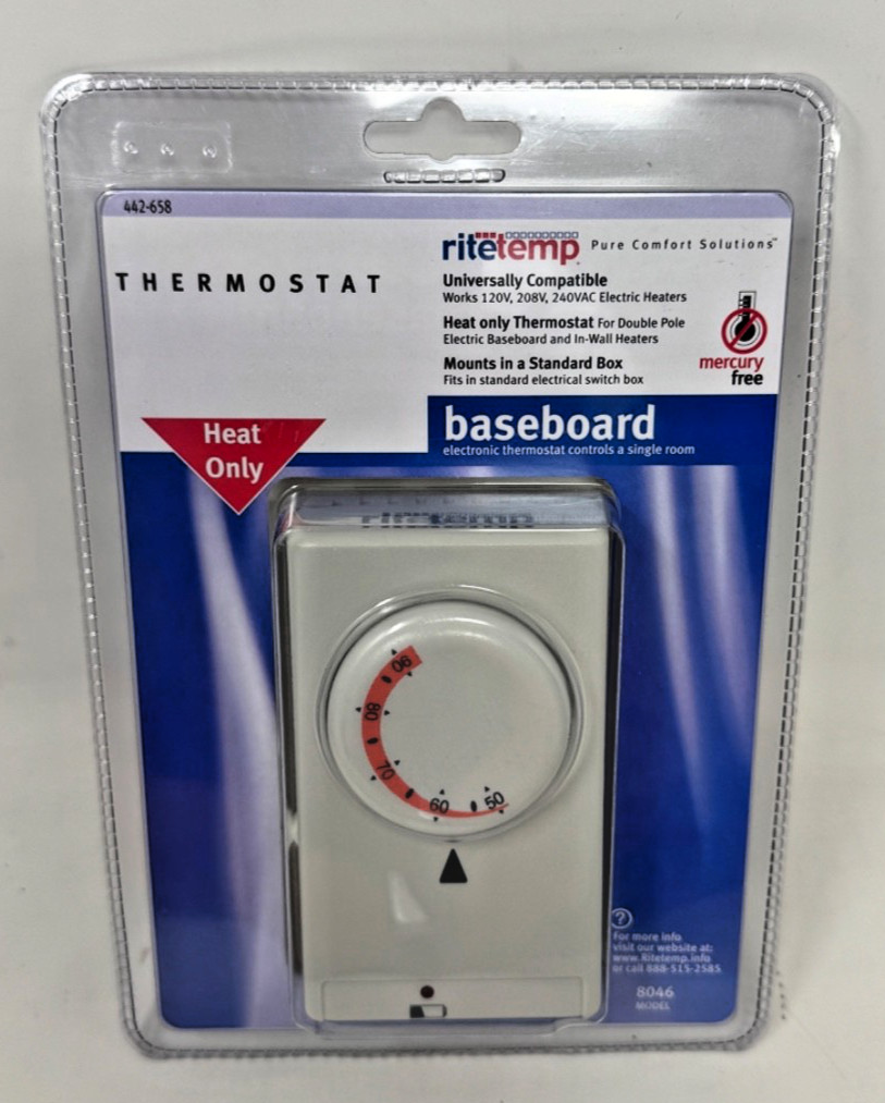 Ritetemp Heat Only Baseboard Thermostat White Universal 442-658 Model 8046 New