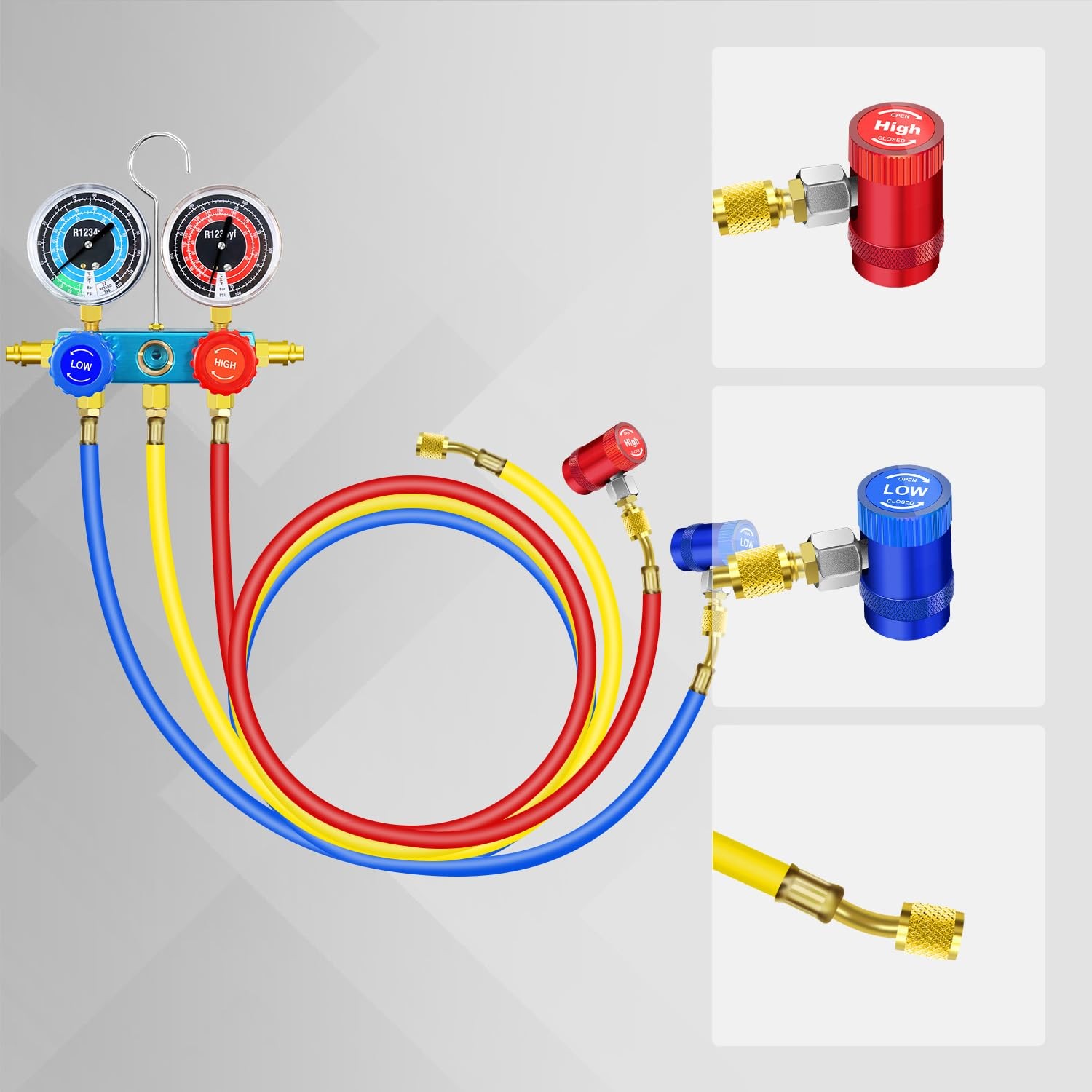 AC R1234yf Manifold Gauge Set, 3 Way Car Conditioning 1234yf Refrigerant Rech...