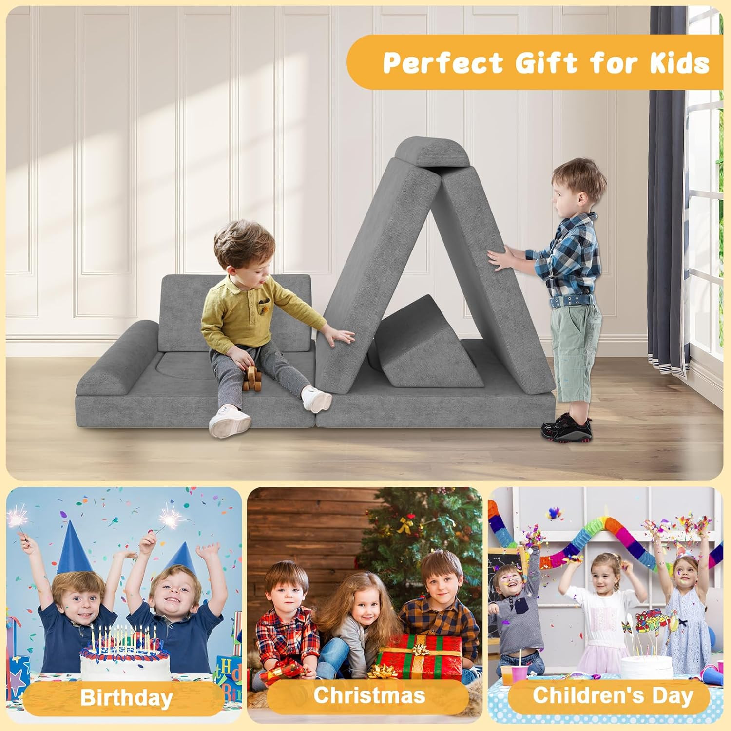 Convertible Modular Kids Play Couch - 10PCS Foam Sofa for Imaginative Fun