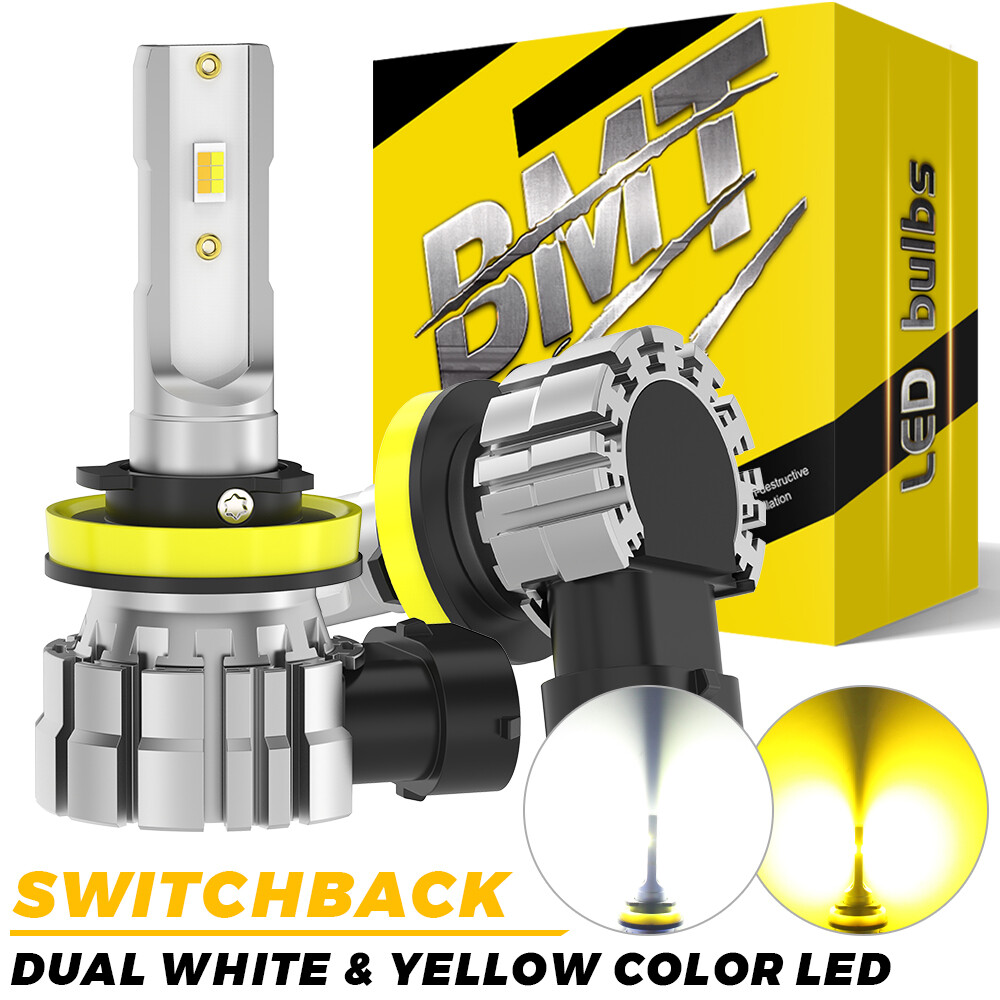 2x Switchback H11 H8 Fog LED Light Bulbs Dual Color Yellow White Bright CANBUS