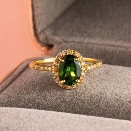 2Ct Oval Cut Lab Created Emerald Women's Engagement Ring 14K Yellow Gold Plated