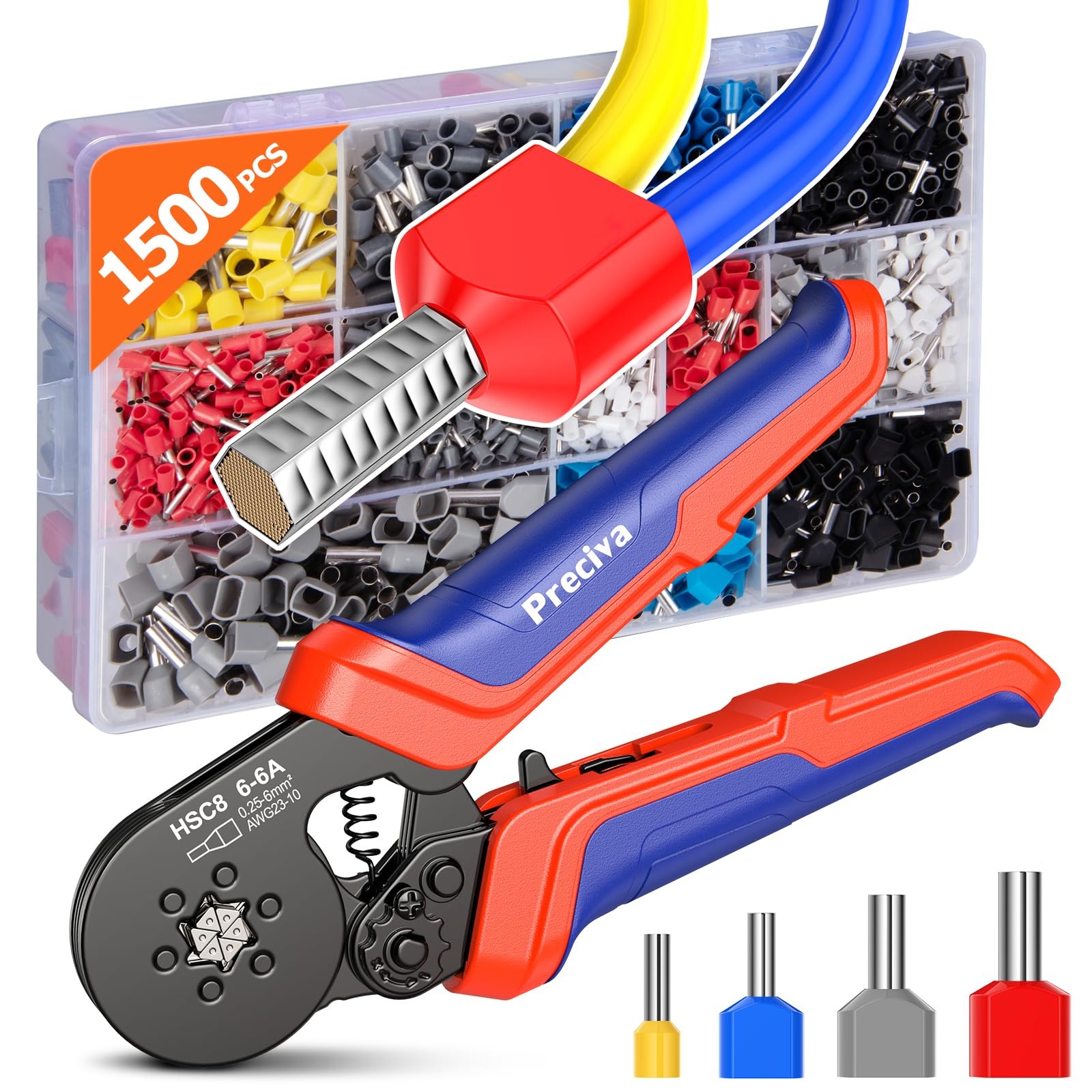 Ferrule Crimping Tool Kit Double Single Connectors 1500 PCS Ratchet AWG2310