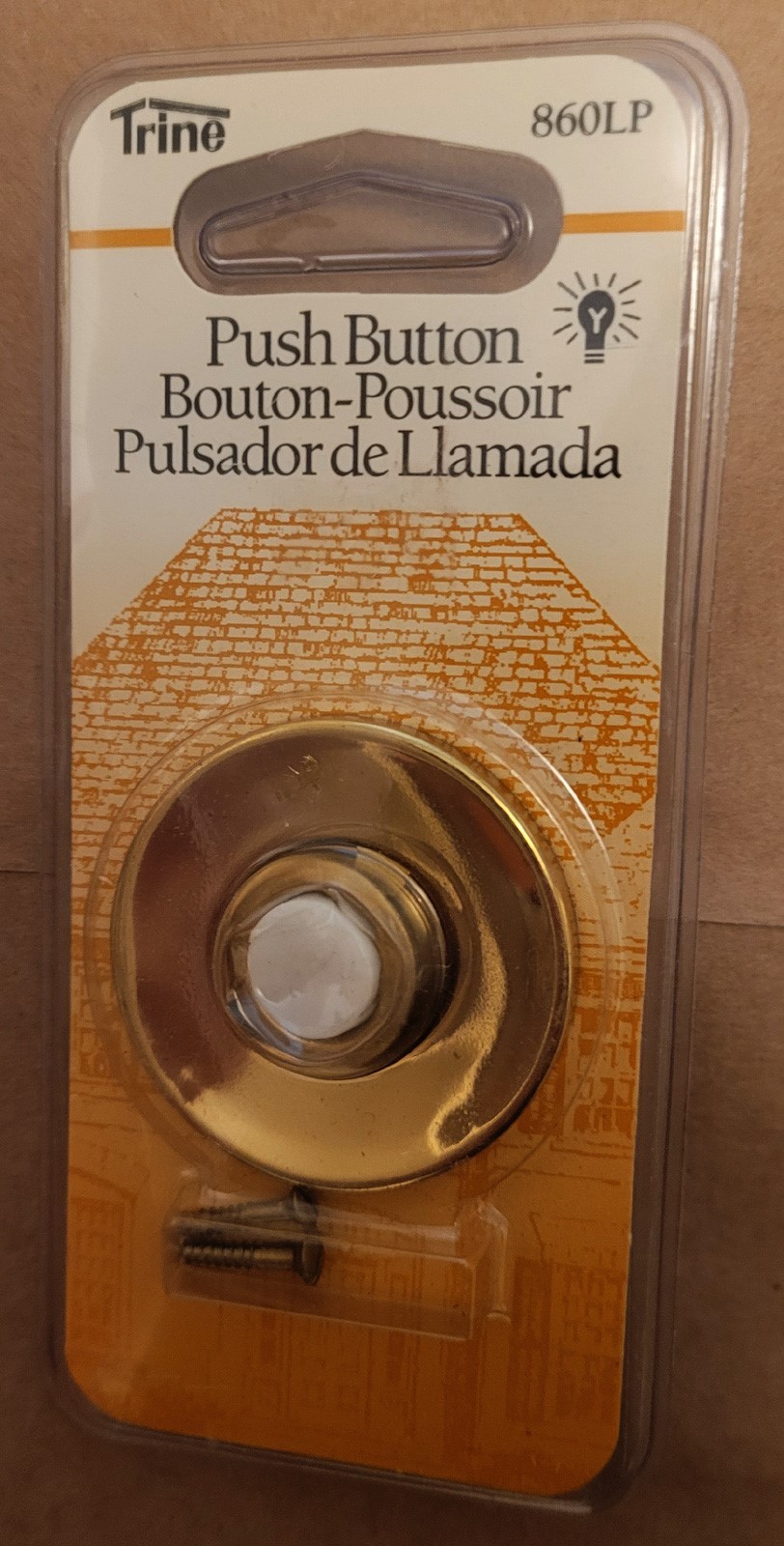 Push Button Door Bell Lighted Vintage Nos New Old Stock Trine Brass 860LP