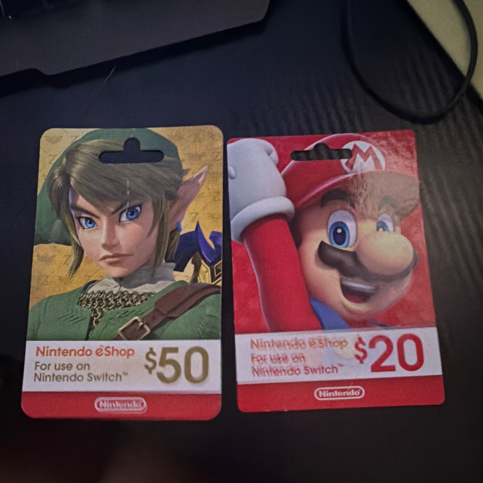 nintendo switch gift cards 50$ and 20$ (will sell separately)