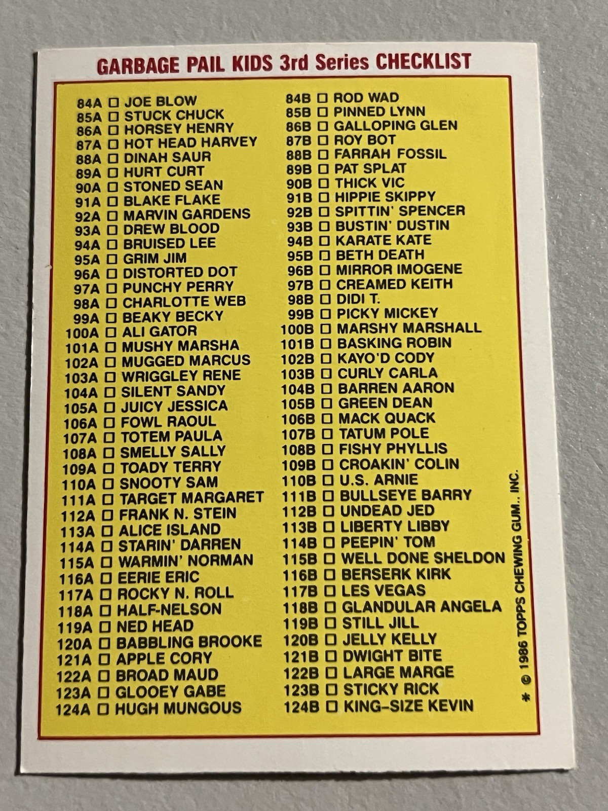 1986 Topps Garbage Pail Kids Series 3 #91a Blake Flake