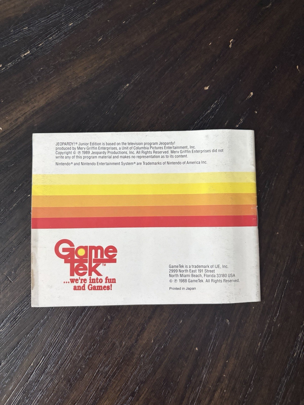 Nintendo NES Manual Only Jeopardy Junior Edition