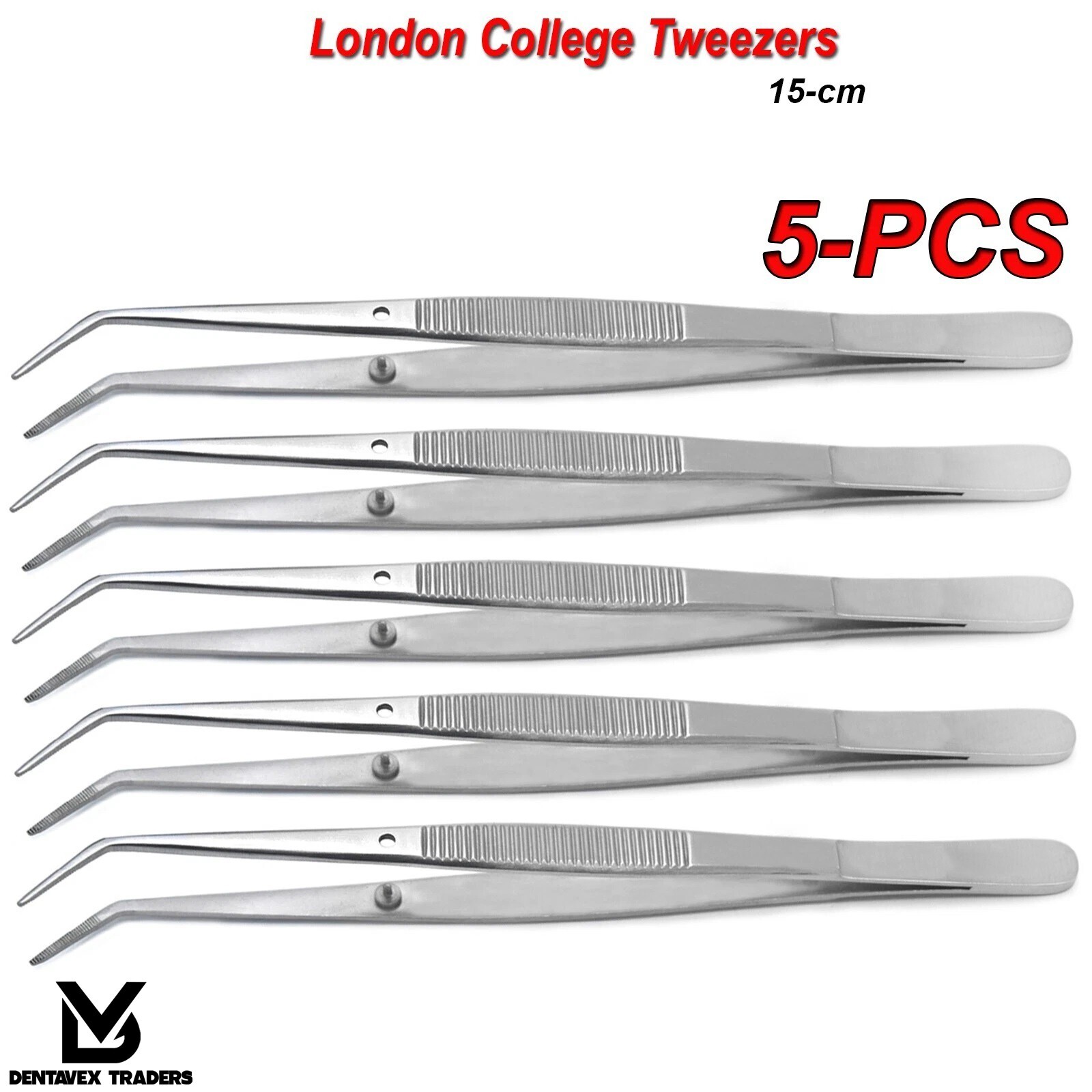 "Set of 5 Dental London College Tweezers – Surgical Cotton Dressing Forceps CE"