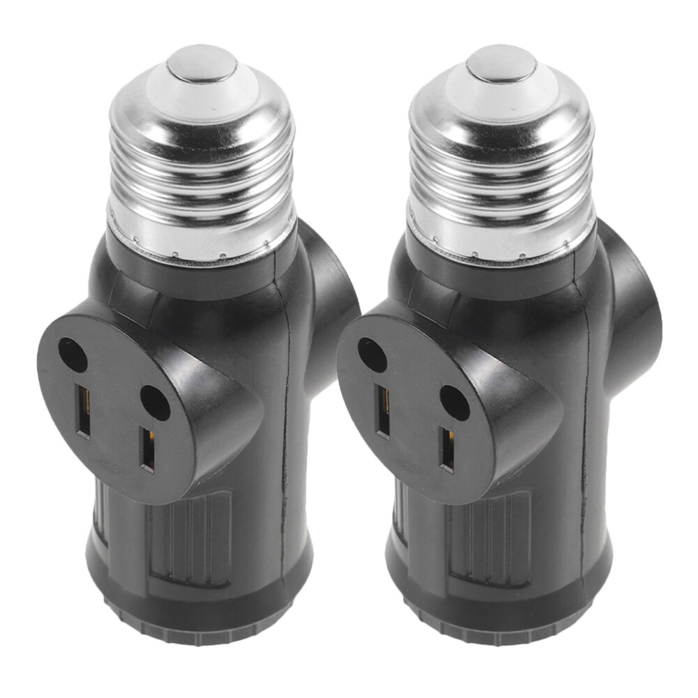 2Pcs Light Bulb Outlet Socket Adapter E26/E27 Lamp Bulb to 2/3 Prong Plug Black